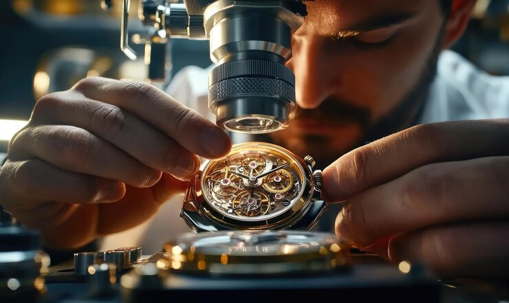 Zerlegt liegendes mechanisches Uhrwerk im Reinigungsbad